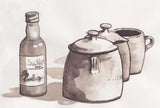 'Bottle & Pots' drawn for the 'Old Codger's Cookbook'