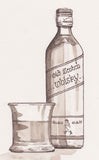 Whisky Bottle & 3/4s full curved side Whisky Glass for the 'Old Codger's Cookbook'