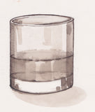 Straight sided and half-full Whisky Glass drawn for 'The Old Codger's Cookbook'
