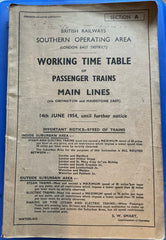 British Railways: Working Timetable 14th June 1954